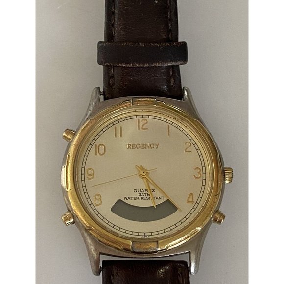 Regency Men's Brown Leather Stainless Steel Water Resistant Quartz Battery Watch - Picture 7 of 16